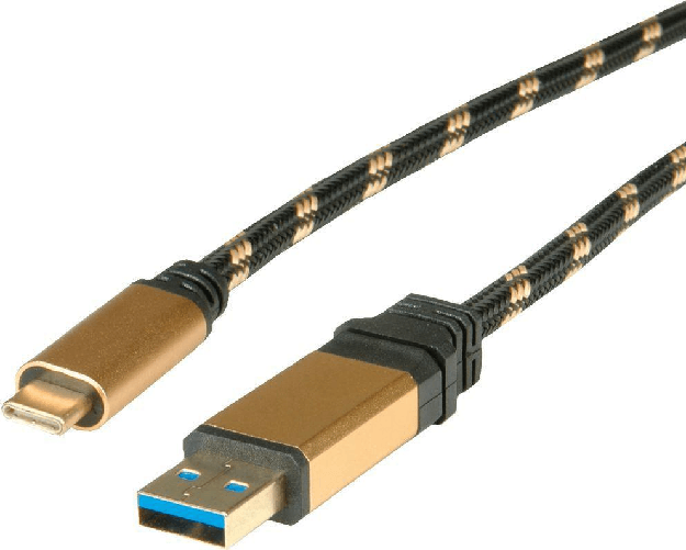 ROLINE-USB-0.5m-cavo-USB-05-m-USB-3.2-Gen-2-3.1-Gen-2-USB-A-USB-C-Nero-Oro--ROLINE-GOLD-USB3.2-Gen1-Cable-A---C-M-M-0.5-