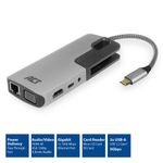 ACT AC7043 Adattatore multiporta da USB-C a HDMI o VGA con Ethernet hub USB lettore di schede audio e pass through PD