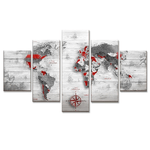 Lupia - Quadro moderno 5 pezzi su tela Grande Vogue 105x160 cm World's Map White