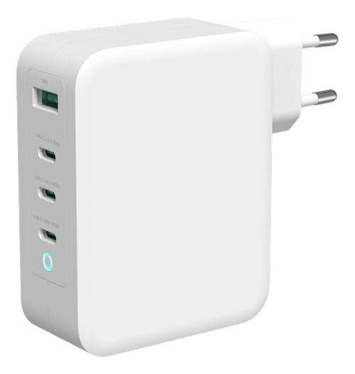 Deltaco-Wall-Charger-1xUSB-A-3xUSB-C-130W---White