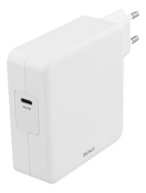 Deltaco-USBC-AC117-Caricabatterie-per-dispositivi-mobili-Bianco-Interno--Deltaco-87W-Charger-USB-C-PD-Fast-Charging-MacB