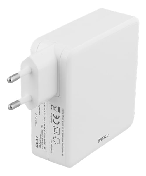 Deltaco-USBC-AC117-Caricabatterie-per-dispositivi-mobili-Bianco-Interno--Deltaco-87W-Charger-USB-C-PD-Fast-Charging-MacB