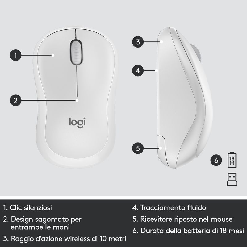 Logitech-MK295-Kit-Mouse-e-Tastiera-Wireless-Tecnologia-Silenttouch-Tastierino-Numerico-Tasti-Scelta-Rapida-Tracciamento-Ottico-Ricevitore-USB-Nano-Layout-Italiano-Qwerty-Bianco
