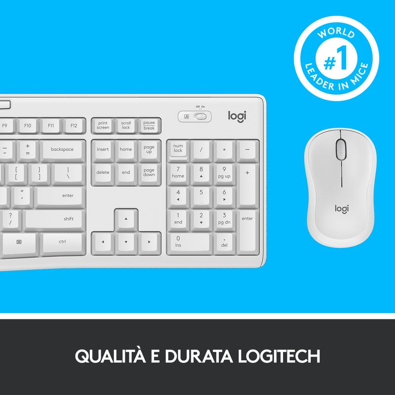 Logitech-MK295-Kit-Mouse-e-Tastiera-Wireless-Tecnologia-Silenttouch-Tastierino-Numerico-Tasti-Scelta-Rapida-Tracciamento-Ottico-Ricevitore-USB-Nano-Layout-Italiano-Qwerty-Bianco