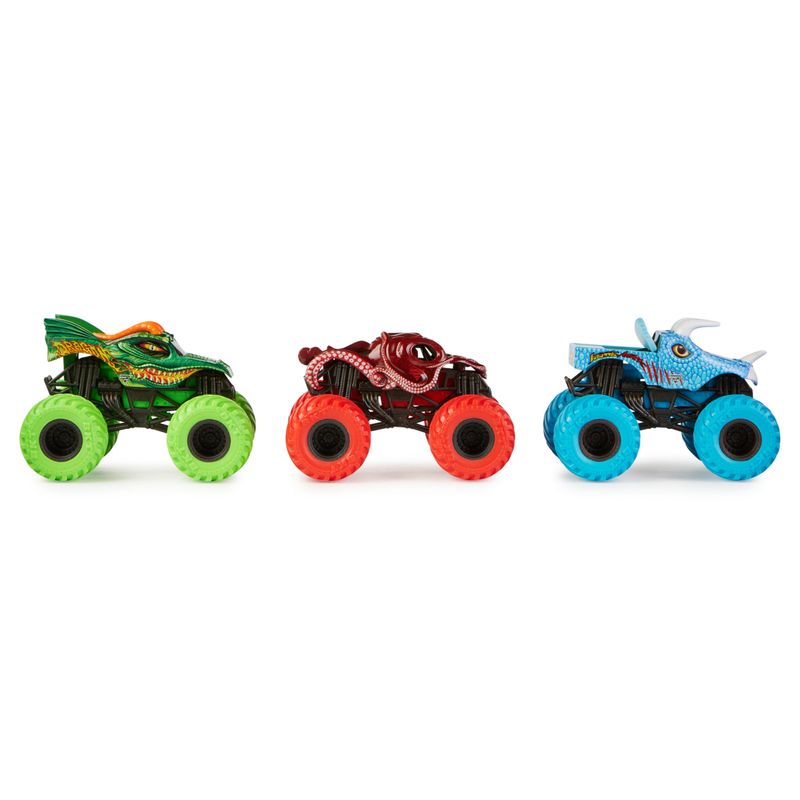 Monster-Jam--set-Charged-Beasts-Monster-Truck-die-cast-Dragon-Octon8er-Jurassic-Attack-ufficiali-in-scala-164-giocattoli