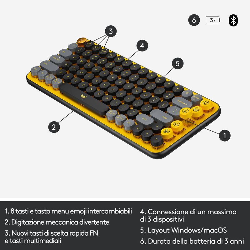 Logitech-POP-Keys-Tastiera-Meccanica-Wireless-con-Tasti-Emoji-Personalizzabili-Design-Compatto-Durevole-Connettivita--Bluetooth-o-USB-Compatibilita--Multidispositivo-e-OS---Blast