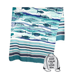 TELO MARE fouta Pesci Blu Grande CM.100X200 con zaino Spiaggia KEEP CALM