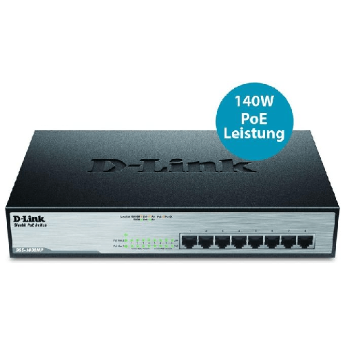 D-Link-DGS-1008MP-switch-di-rete-Non-gestito-Gigabit-Ethernet--10-100-1000--Supporto-Power-over-Ethernet--PoE--1U-Nero