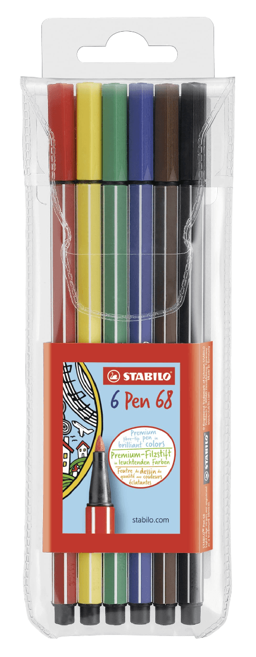 STABILO-Pen-68-marcatore-Blu-Verde-Arancione-Rosa-Rosso-Giallo-6-pz