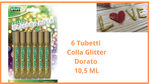 Set-6-Pezzi-colla-glitterata-oro-dorata-per-natale-scuola-glitter-con-brillantini--da-105-ml-decorare-disegnare-creazioni-bambini-creare