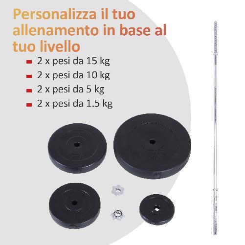 HOMCOM-Set-Bilanciere-e-Dischi-70kg-8-Dischi-Pesi-Rivestiti-in-PVC-e-Barra-in-Ferro-170x40.5x40.5cm-Nero