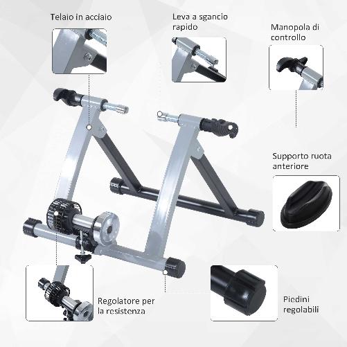 HOMCOM-RullI-per-Bici-da-Corsa-e-Allenamento-a-Casa-Rullo-per-Bici-Pieghevole-in-Acciaio-per-Ruote-da-26---28---54.5x47.2x39.1cm-Argento