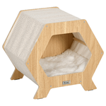 PawHut Cuccia per Gatti in Legno e Tessuto con Cuscino in Peluche Lavabile, 49.5x38.5x43.5cm