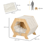 PawHut-Cuccia-per-Gatti-in-Legno-e-Tessuto-con-Cuscino-in-Peluche-Lavabile-49.5x38.5x43.5cm