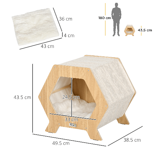 PawHut-Cuccia-per-Gatti-in-Legno-e-Tessuto-con-Cuscino-in-Peluche-Lavabile-49.5x38.5x43.5cm