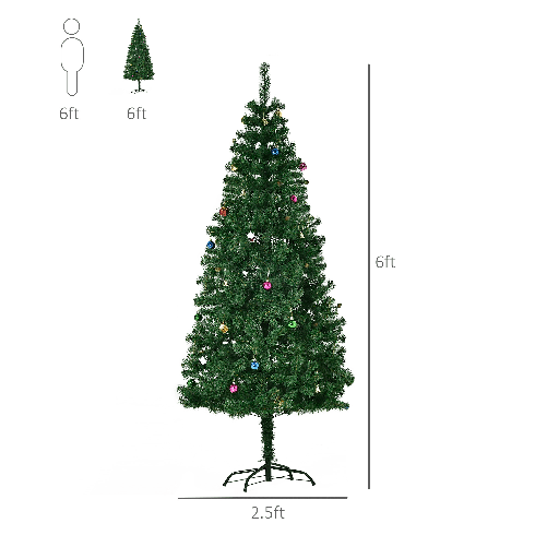 HOMCOM-1.8m-Albero-di-Natale-Artificiale-con-624-Rami-in-PVC-Ignifughi-Albero-di-Natale-Realistico-con-Decorazioni-e-Rami-Folti-Verde