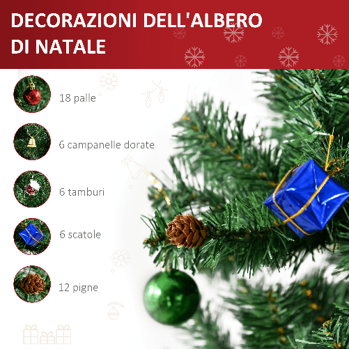 HOMCOM-1.8m-Albero-di-Natale-Artificiale-con-624-Rami-in-PVC-Ignifughi-Albero-di-Natale-Realistico-con-Decorazioni-e-Rami-Folti-Verde