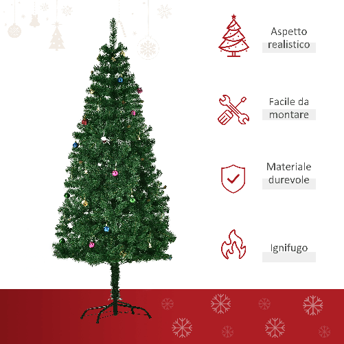 HOMCOM-1.8m-Albero-di-Natale-Artificiale-con-624-Rami-in-PVC-Ignifughi-Albero-di-Natale-Realistico-con-Decorazioni-e-Rami-Folti-Verde