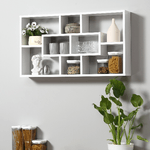 HOMCOM-Pensile-Libreria-da-Parete-Sospesa-8-Vani-in-3-Diverse-Dimensioni-Bianco-85x14.5x47.5cm