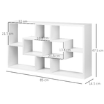 HOMCOM-Pensile-Libreria-da-Parete-Sospesa-8-Vani-in-3-Diverse-Dimensioni-Bianco-85x14.5x47.5cm