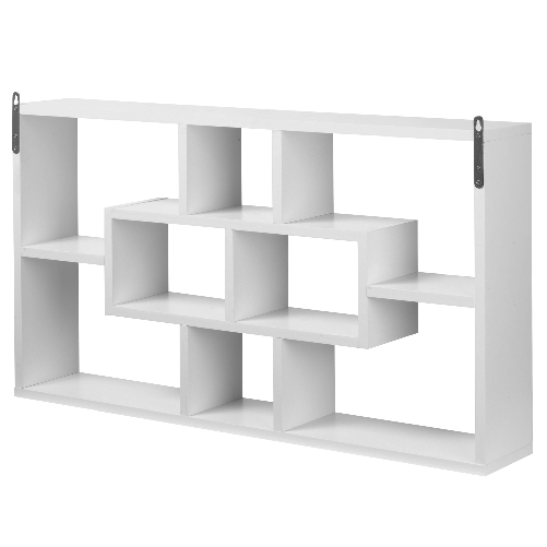 HOMCOM-Pensile-Libreria-da-Parete-Sospesa-8-Vani-in-3-Diverse-Dimensioni-Bianco-85x14.5x47.5cm