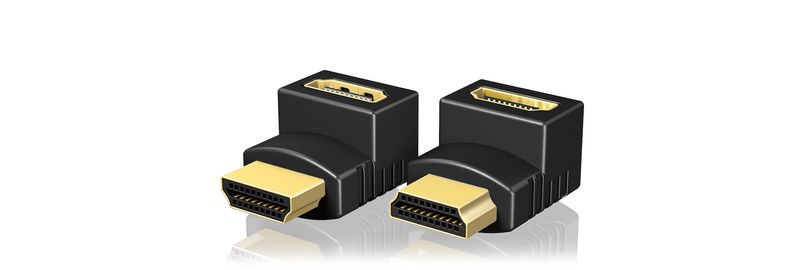 Typ-Adapter--Stecker-HDMI--Buchse-HDMI--gewinkelt--4K-Untersttzung--Packung-mit-2---Farbe-schwarz