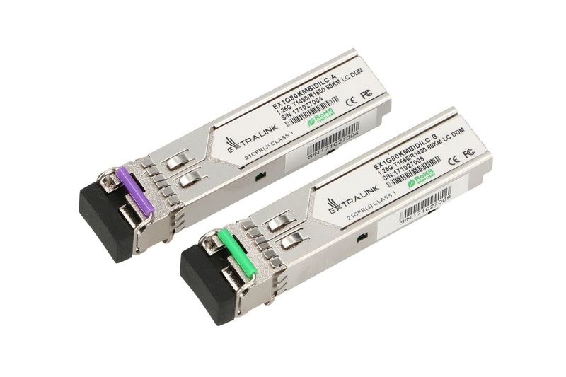 Extralink-SFP-1.25G-|-Modulo-SFP-WDM-|-125Gbps-1490-1550nm-single-mode-80km-LC-DOM-coppia