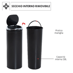 HOMCOM-Pattumiera-Automatica-con-Sensore-a-Infrarossi-e-Capacita-50L-Acciaio-Inox-e-Plastica-Nero-30.5x30.5x81.5cm