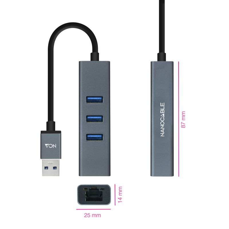 Nanocable-10.03.0407-replicatore-di-porte-e-docking-station-per-notebook-Cablato-USB-3.2-Gen-1--3.1-Gen-1--Type-A-Grigio