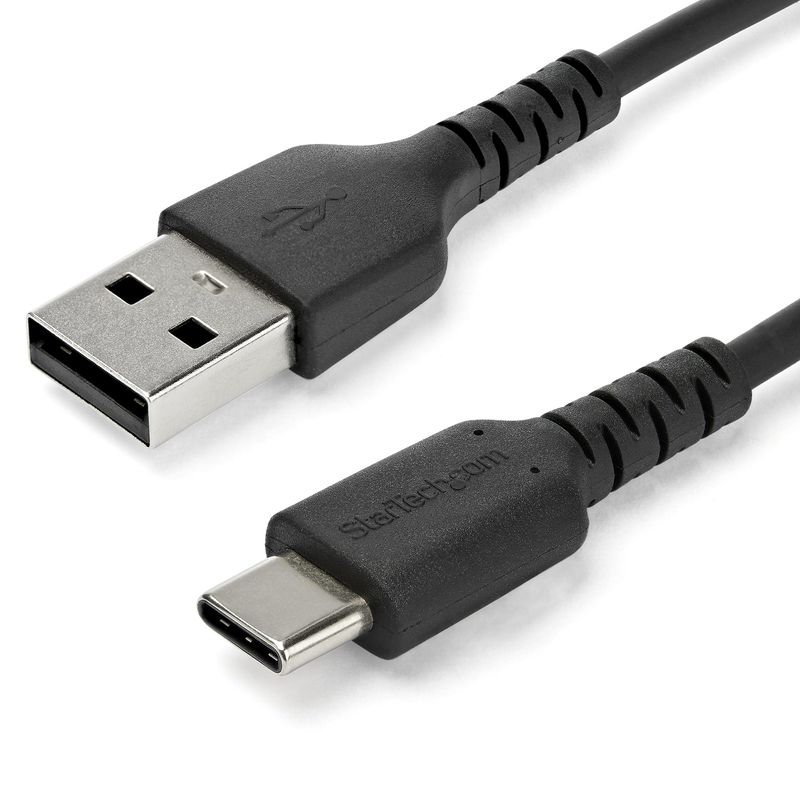 StarTech.com-Cavo-di-Ricarica-USB-A-a-USB-C-da-1m---Resistente-Cavetto-USB-C-Dati-e-Ricarica-Veloce-da-USB-2.0-a-USB-Type-C-3A-Guaina-in-TPE-e-Fibra-Aramidica-M-M-Nero--RUSB2AC1MB-