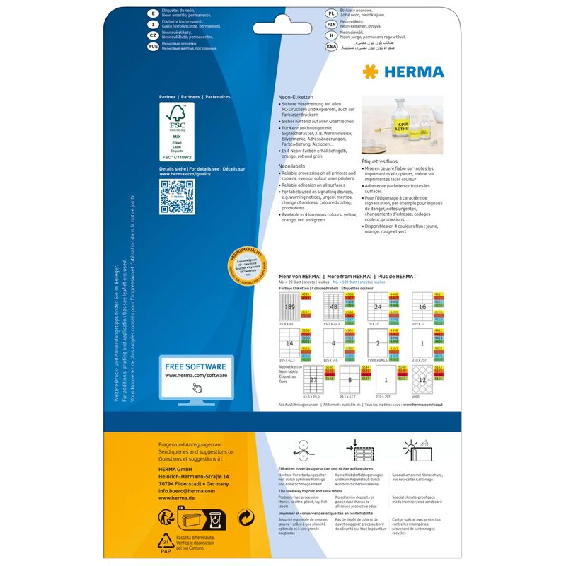 HERMA-Special---Permanent-selbstklebende-matte-fluoreszierende-Papieretiketten---Luminous-Orange---991-x-677-mm---16