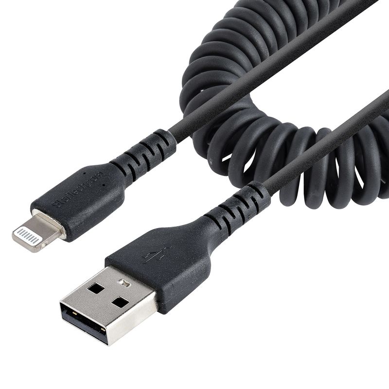 StarTech.com-Cavo-Lightning-a-USB-A-Spiralato-da-1m-Certificato-MFi-Cavetto-iPhone-di-Ricarica-in-Fibra-Aramidica-Resistente-con-Rivestimento-in-TPE-Adattatore-Lightening-USB-Nero--RUSBALT1MBC-