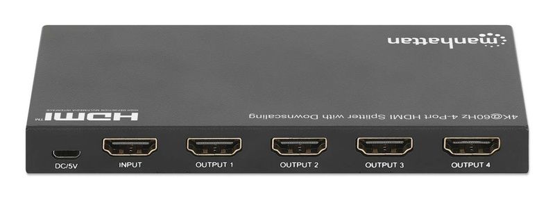 Manhattan-208369-ripartitore-video-HDMI-4x-HDMI--HDMI-4K-SPLITTER-4-PORT-DOWNSCA---4K-60HZ-MICRO-USB-POWERED-BLACK-