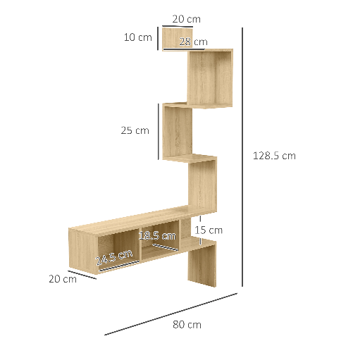 HOMCOM-Mensola-Portaoggetti-in-MDF-con-Ripiani-Aperti-per-Soggiorno-e-Camera-da-Letto-80x20x128.5-cm-Rovere