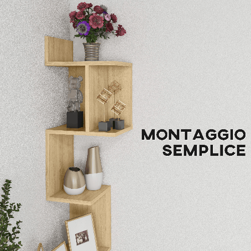 HOMCOM-Mensola-Portaoggetti-in-MDF-con-Ripiani-Aperti-per-Soggiorno-e-Camera-da-Letto-80x20x128.5-cm-Rovere