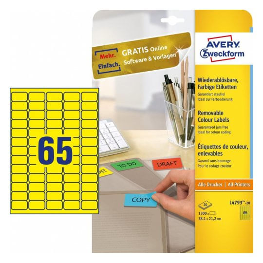 Avery-Zweckform---Adesivo-rimovibile---Giallo---381-x-212-mm-1300-etichetta-e---20-fogli-x-65--etichette