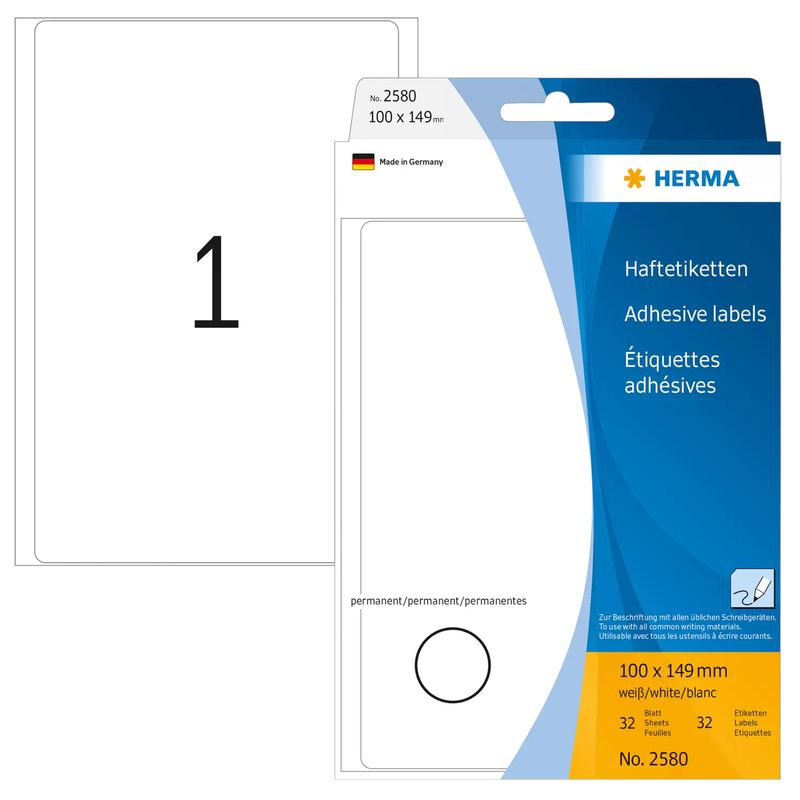 HERMA---Etichette-autoadesive-in-carta-multiuso---bianco---100-x-149-mm-32-etichetta-e---32-fogli-x-1---2580-