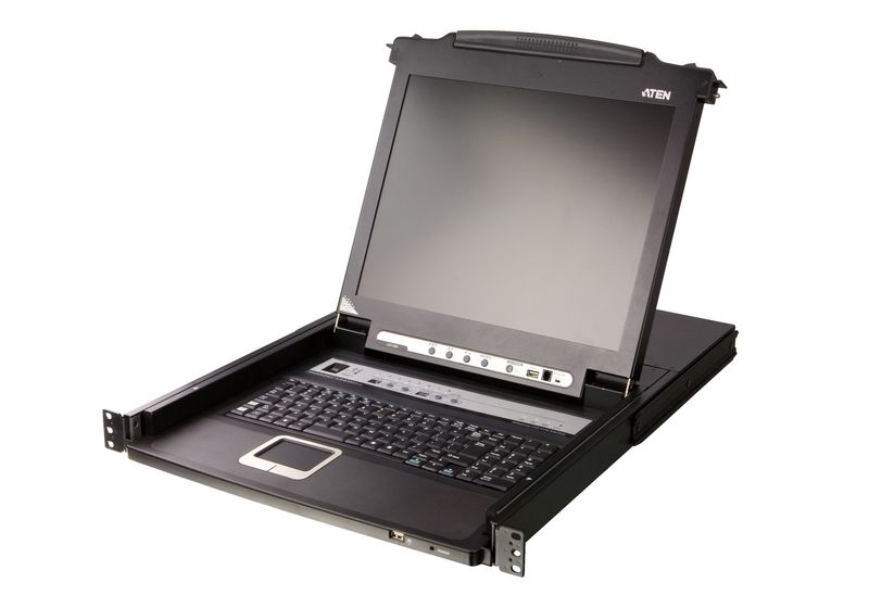 ATEN-8-Port-Single-Rail-17--Widescreen-LCD-KVM-Switch-with-USB-Peripheral-Support-Broadcast-Mode-Daisy-Chain-and-Externa