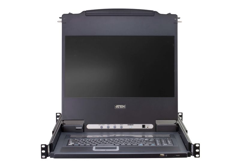 ATEN-8-Port-Single-Rail-17--Widescreen-LCD-KVM-Switch-with-USB-Peripheral-Support-Broadcast-Mode-Daisy-Chain-and-Externa