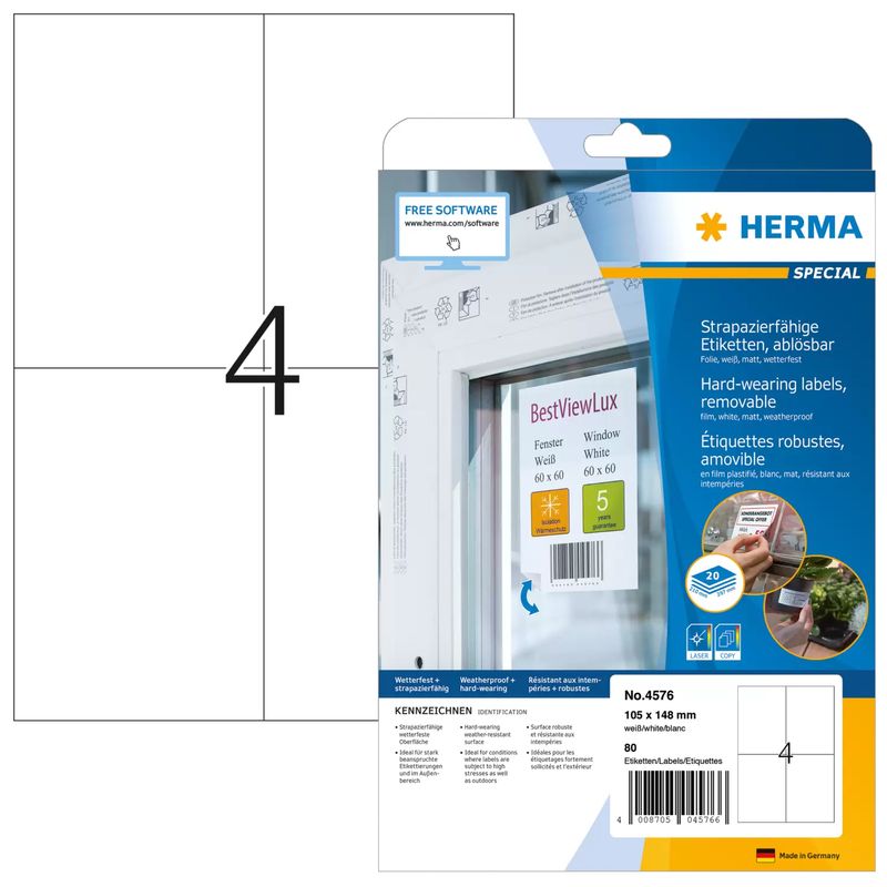 HERMA-Special---Etichette-autoadesive-opache-rimovibili-resistenti-alle-intemperie---bianco---105-x-148-mm-80-etichetta-