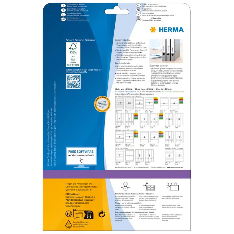 HERMA-Special---Etichette-per-archivi-di-carta-autoadesive-permanenti-opache-opache---bianco---157-x-61-mm---100-etichet