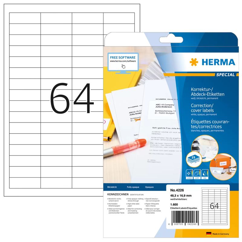 HERMA-Special---Etichette-di-carta-per-correzione-copertura-opaca-autoadesiva-permanente---bianco---483-x-169-mm---1600-