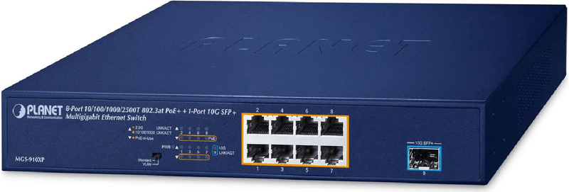 Planet-MGS-910XP-8-porte-10-100-1000-2500T-802.3at-PoE--1-porta-10G-SFP-Switch-Multigigabit-Ethernet--budget-PoE-da-120-