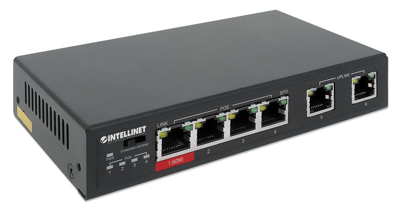 Intellinet---Switch---3-x-10-100--PoE---1-x-10-100--Hi-PoE---2-x-10-100--Uplink----Desktop---High-PoE---PoE--65-W-