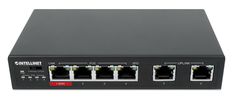 Intellinet---Switch---3-x-10-100--PoE---1-x-10-100--Hi-PoE---2-x-10-100--Uplink----Desktop---High-PoE---PoE--65-W-