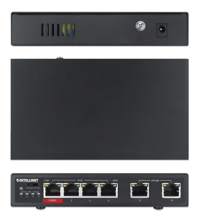 Intellinet---Switch---3-x-10-100--PoE---1-x-10-100--Hi-PoE---2-x-10-100--Uplink----Desktop---High-PoE---PoE--65-W-