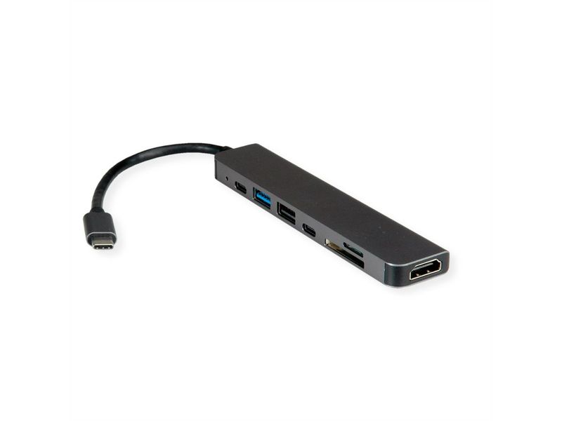 VALUE-USB-C-Dock-HDMI-2x-USB-A-2.0-3.2G-SD-TF-PD-4K---Digital-Daten---Digital-Display-Video--12.99.1136-