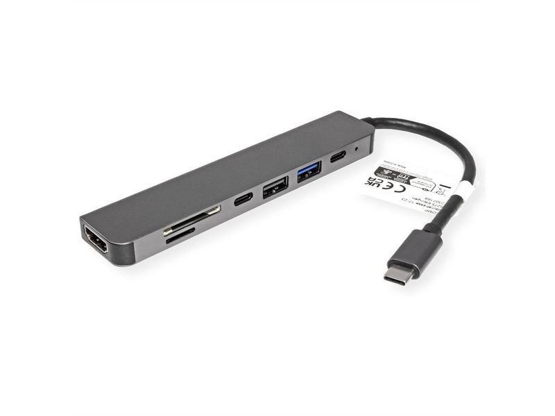 VALUE-USB-C-Dock-HDMI-2x-USB-A-2.0-3.2G-SD-TF-PD-4K---Digital-Daten---Digital-Display-Video--12.99.1136-