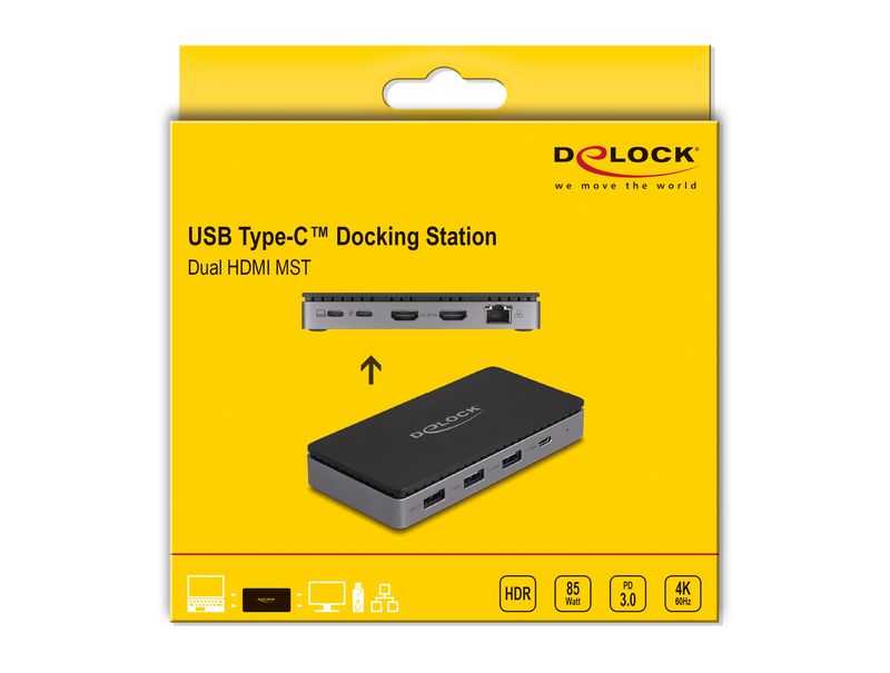 Delock-Docking-Station-USB-Tipo-C-4K---Doppio-HDMI-MST---USB---Gibabit-LAN---PD-3.0-85-W