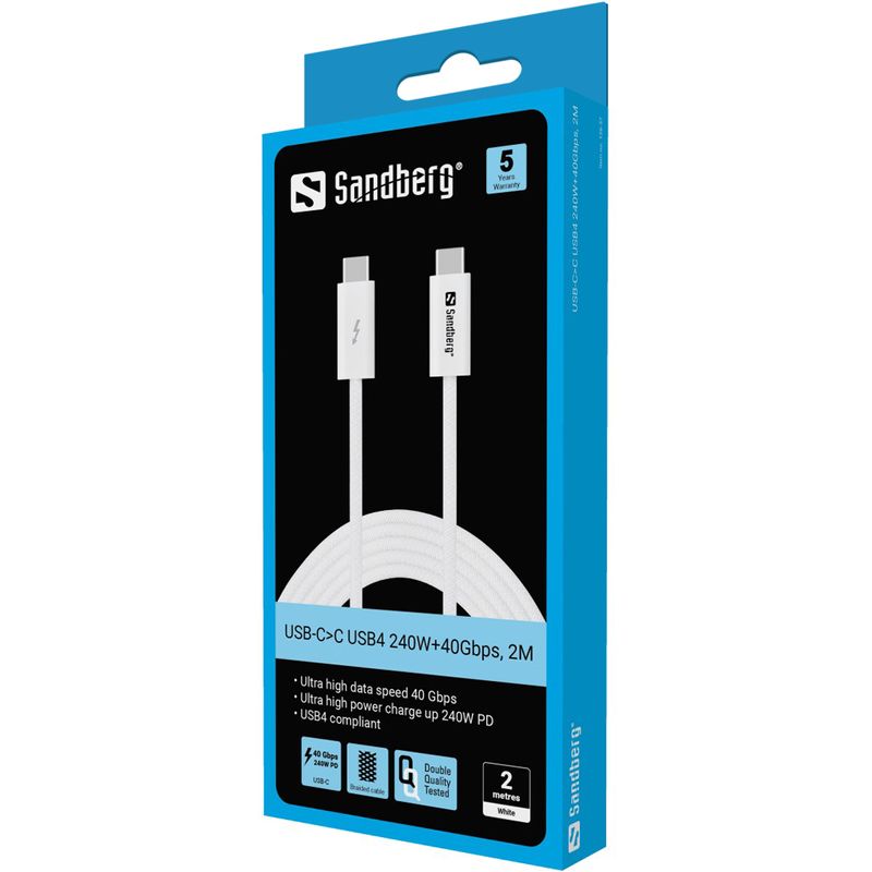 Sandberg-USB-CC-USB4-240W40Gbps-2M-cavo-USB-USB4-Gen-3x2-USB-C-Bianco